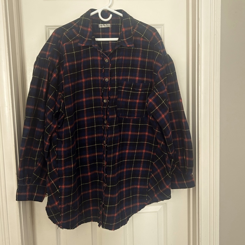 EUC Free People We the Free plaid flannel button down shirt size large